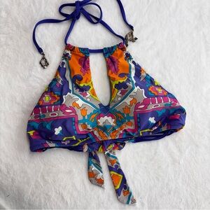 Trina Turk Keyhole Colorful Halter Bikini Top 10 Large